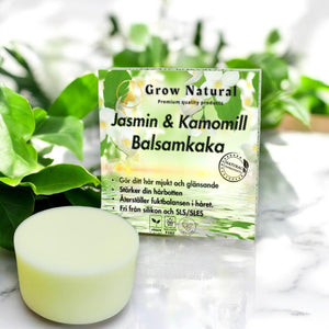 Grow Natural™ – Jasmin & Kamomill Balsam – produktbild i grön naturmiljö